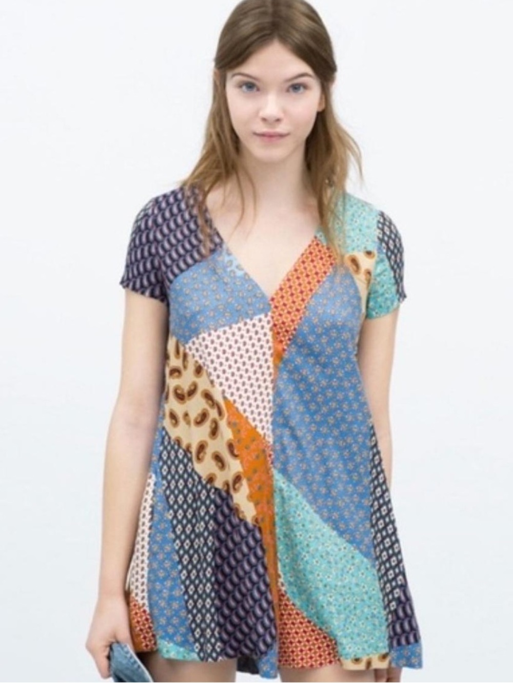 Zara Trafaluc Floral and patchwork Aqua Blue Romper size small (4-6)